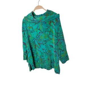 tianello floral‎ cowl neck blouse aqua floral tropical pocket size small